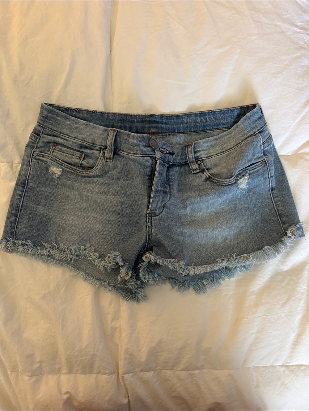 Blank NYC Faded Light Blue Distressed Denim Cutoff Shorts